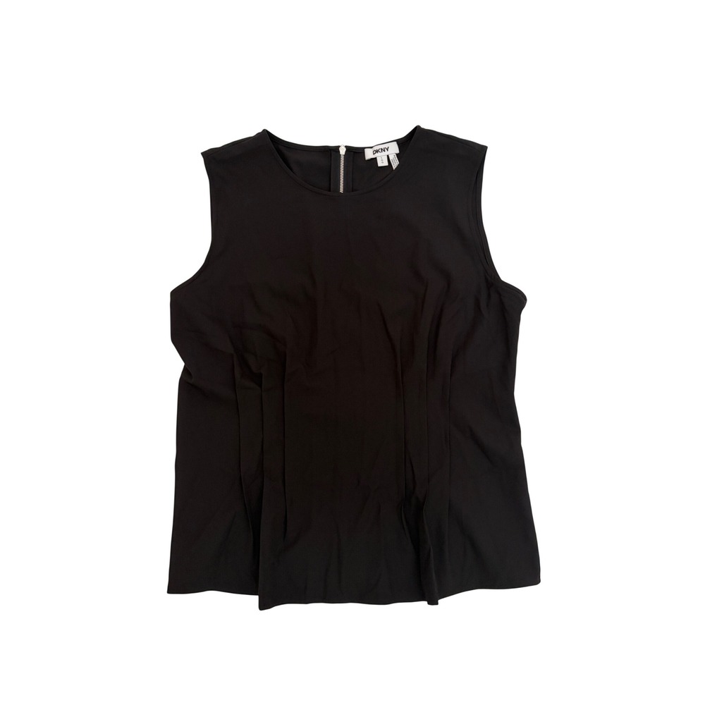 DKNY Womens Black Sleeveless Shell Top Round Neck Back Zip P9AB6110 Size L